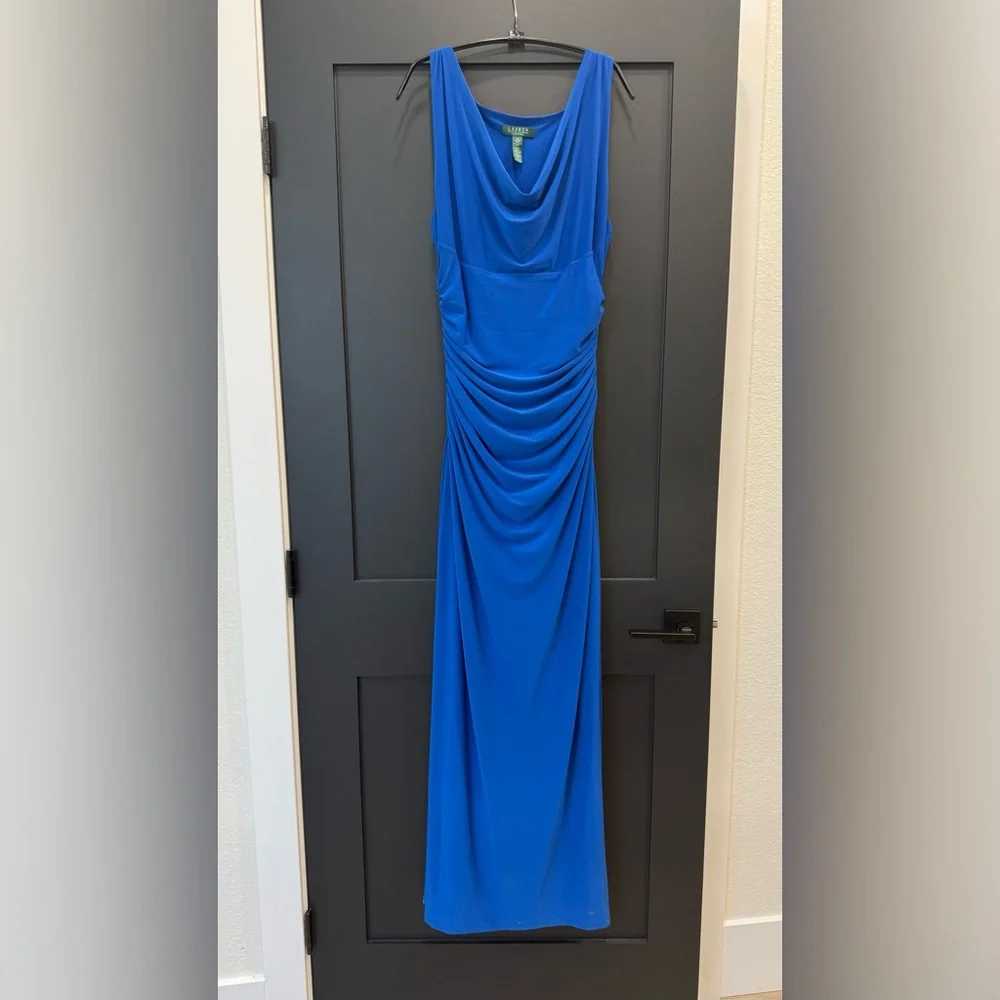 Ralph Lauren Royal Blue Ruched Sleeveless Long Gown Size 10 - Picture 7 of 7